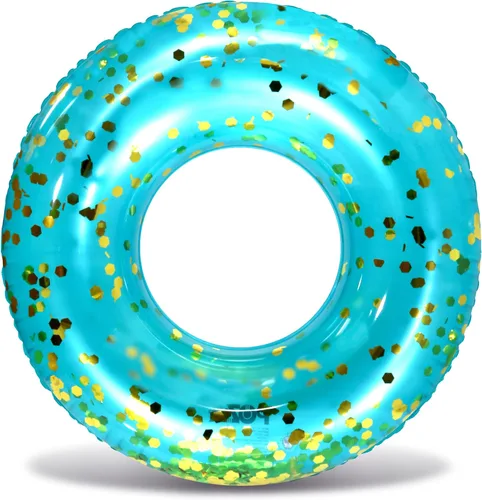 Miniatura 41 de POZA Flotador de Tubo Inflable para Piscina – Anillo de natación de confeti brillante, Tubo Inflable de Servicio Pesado Resistente a los Rayos UV Oro