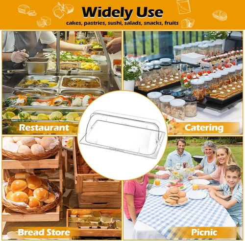 Miniatura 7 de 6 fundas transparentes para platos de roce de plástico de tamaño completo, tapa enrollable para platos de 21 x 13 x 6.7 pulgadas, tapas de bandeja
