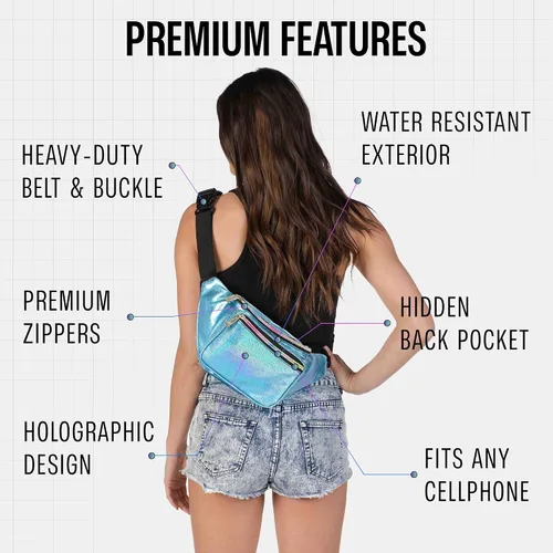 Miniatura 3 de SoJourner Riñonera holográfica para festivales, mujeres, hombres, bonitos bolsos de cinturón de moda, Glittler Azul Claro), A-13