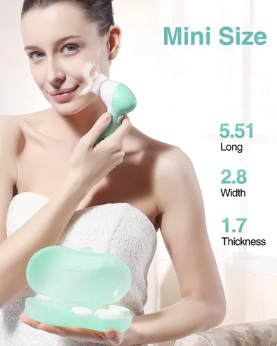 Miniatura 7 de TOUCHBeauty Juego de cepillos faciales portátiles con estuche y 3 cabezales de cepillo giratorio, cerdas de limpieza de poros profundos de 0.002 in