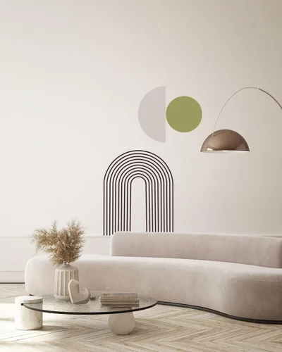Miniatura 3 de Arte de pared abstracto de arco – Adhesivo de pared de arco iris, calcomanías modernas para despegar y pegar para dormitorio, sala de estar, oficina