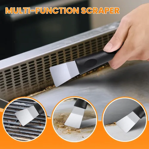 Miniatura 5 de Ladrillo de parrilla para limpiar la parte superior plana, bloque de limpieza de piedra de parrilla resistente con mango y raspador, limpiador