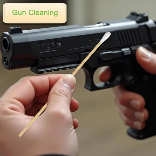 Miniatura 5 de 200 hisopos largos de algodón de madera, palitos de algodón de limpieza con mango de madera para aplicadores de pistola de maquillaje de aceite, 1