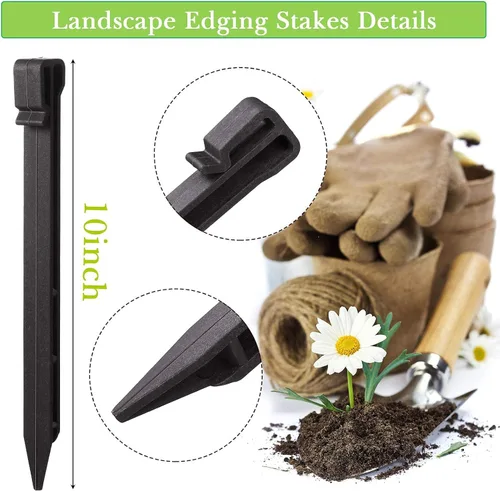 Miniatura 2 de Paquete de 50 estacas de jardín de 10 pulgadas, estacas de plástico resistentes para carpa, estacas de anclaje para bordes, terrazas, tablas Negro