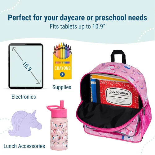 Miniatura 5 de Wildkin Mochila infantil de 12 pulgadas, acolchada, ajustable, ideal para guardería y viajes, unicornios arcoíris