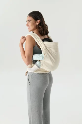 Miniatura 4 de Portabebés ergonómico para recién nacidos a niños pequeños, ligero y transpirable, de algodón, para comodidad con manos libres (blanco hueso)