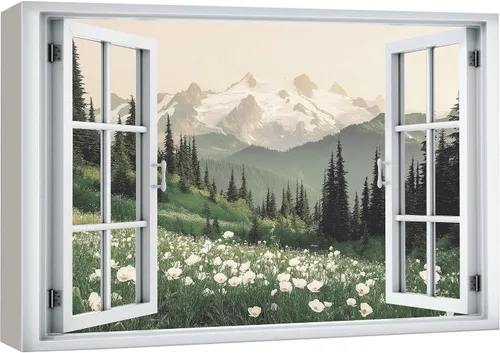 Miniatura 24 de wall26 - Cuadro en lienzo para pared, vista de ventana, río neón turquesa, rápido, bosque, lago, arroyo, naturaleza salvaje, fotografía, realismo