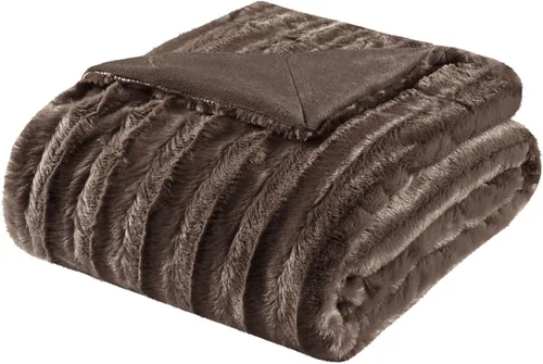Miniatura 12 de Madison Park Duke - Manta larga de piel sintética de lujo, suave y acogedora, para cama, entrenador o sofá, 50 x 60 pulgadas, color negro
