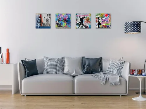 Miniatura 2 de Biufo Banksy Impresiones de Arte en Lienzo para Pared Arte Callejero Pop Cuadros Pinturas para Sala de Estar Dormitorio Decoración de Pared Blanco