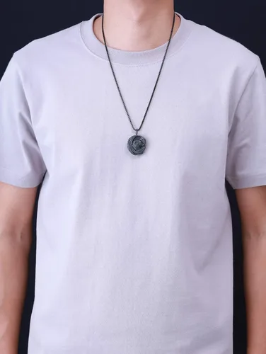 Miniatura 2 de COAI Collar de obsidiana con águila audaz para hombre
