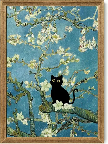 Miniatura 8 de Fantasy Artists Van Gogh - Lienzo decorativo para pared, diseño de gato negro con diseño de almendra y diseño de gato negro, pósteres de pintura al