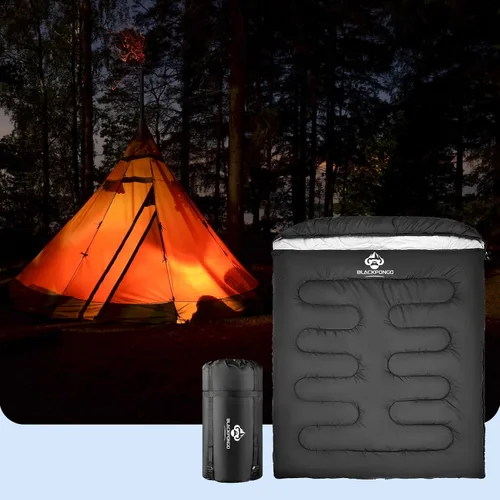 Miniatura 7 de Saco de dormir doble para adultos, hombres y mujeres, tamaño XL, Queen, saco de dormir para dos personas para todas las estaciones, camping