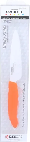 Kyocera Ceramic Revolution - Cuchillo utilitario de 4.5 pulgadas, mango naranja, hoja blanca