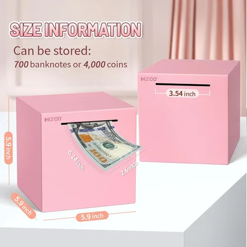 Miniatura 2 de hizgo Alcancía rosa para adultos, alcancía de acero inoxidable para adultos/niños, debe romperse para abrir, caja de ahorro de dinero no se puede