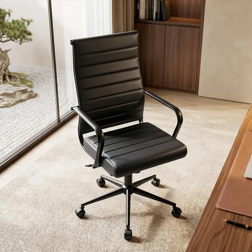 Miniatura 8 de Okeysen Silla de escritorio de oficina de cuero, sillas de sala de conferencias, silla ejecutiva acanalada, silla giratoria ergonómica de altura