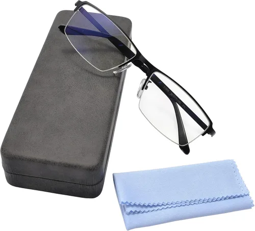 Gafas de bloqueo de luz azul para computadora, para hombres, gafas de juegos de computadora, medio marco de metal, lente transparente, protección