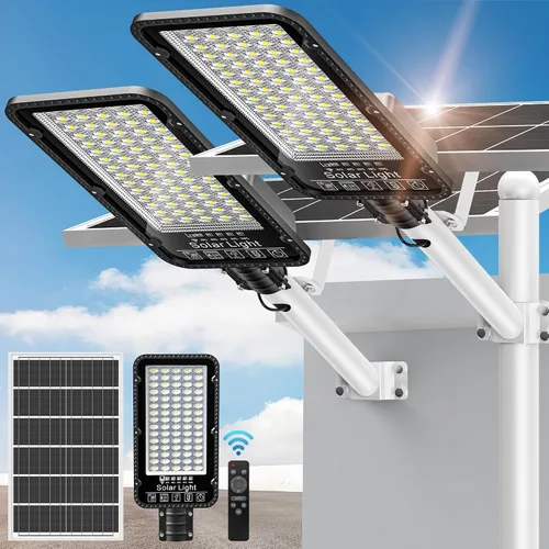 Miniatura 12 de OKPRO Luz solar de calle de 10000 W, cuentas LED superbrillantes, luces solares para exteriores, impermeable, IP66, luz de estacionamiento