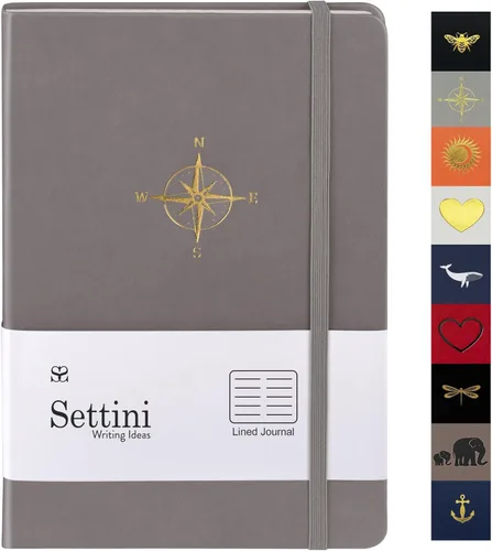 Miniatura 12 de SETTINI - Cuaderno de tapa dura, piel sintética, cierre elástico, marcador de libros, bolsillo interior Plano, con renglones, rayado. Cuaderno