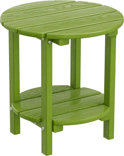 Miniatura 25 de Mesa auxiliar redonda de 2 niveles para exteriores con veta similar a la madera, mesa auxiliar Adirondack de HDPE para patio, mesa auxiliar Azul
