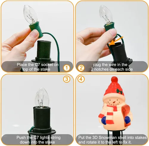 Miniatura 3 de GOOTHY 2 juegos de luces de camino de Navidad de muñeco de nieve, 7 pies C7 para exteriores con 8 estacas de muñeco de nieve, decoraciones