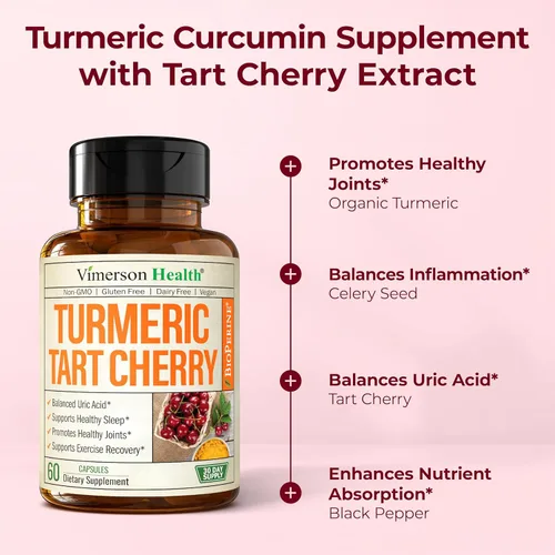 Miniatura 5 de Cápsulas de extracto de cereza ácida y curcumina de cúrcuma, 95 % de curcuminoides antioxidantes, BioPerine de pimienta negra y extracto de apio