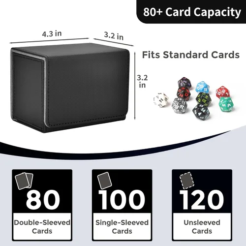 Miniatura 2 de MTG - Caja de cubierta con 2 divisores, caja de gran capacidad para más de 80 tarjetas de doble manga, funda de piel sintética compatible con Magic