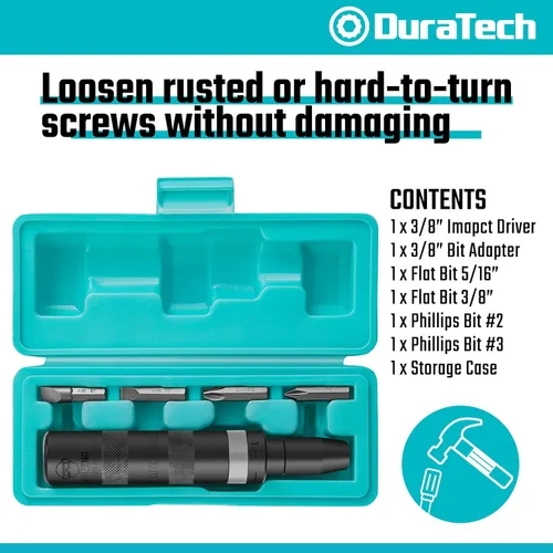 Miniatura 2 de DURATECH Destornillador de impacto manual de 3/8 pulgadas, juego de destornilladores de mano reversibles, con puntas de acero S2, 5 piezas