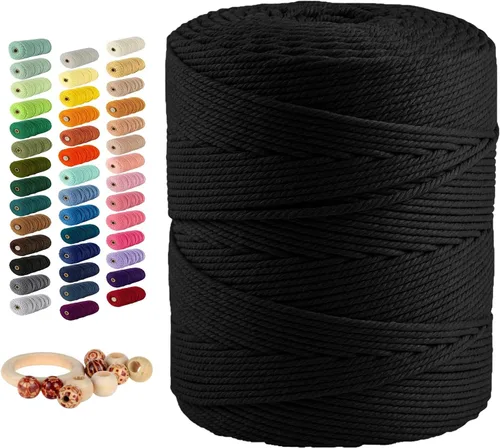 Miniatura 19 de Cordón de algodón macramé 5mmx109 yardas 4 hebras, Munzong Natural hecho a mano 4 cuerdas de algodón trenzadas para colgar en la pared, tejido