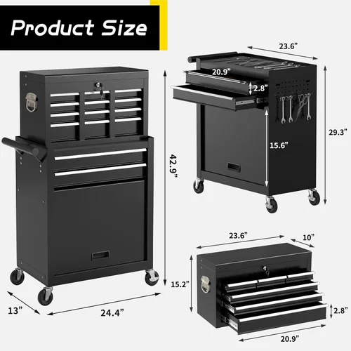 Miniatura 3 de On Shine Cofre de herramientas con ruedas de 8 cajones, caja de herramientas rodante de gran capacidad con ruedas, caja de herramientas mecánica