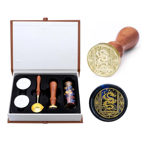 SWANGSA Juego de sellos de cera de dragón estrellado con 60 cuentas de cera de sellado, cuchara de fusión y caja de regalo, ideal para adornar