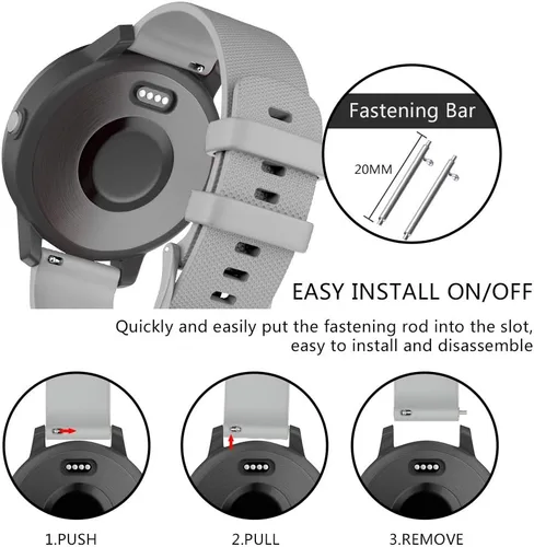 Miniatura 5 de ISABAKE Correa de reloj de 0.787 in para Garmin Vivoactive 3/Forerunner 165/55/245/645 Gris