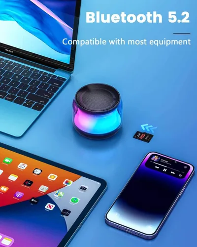 Miniatura 5 de LENRUE - Altavoces Bluetooth portátiles con luces de colores, sonido fuerte, pequeño altavoz Bluetooth con emparejamiento estéreo inalámbrico, mini