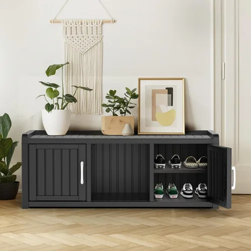 Miniatura 2 de ROJIK Gabinete de zapatos resistente al agua y a los rayos UV, banco de almacenamiento para interior y exterior con estantes ajustables
