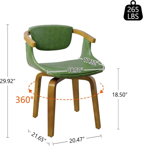 Miniatura 2 de Zouron Silla de escritorio sin ruedas, moderna silla de oficina de madera, silla de cuero sintético con brazo para sala de estar, dormitorio