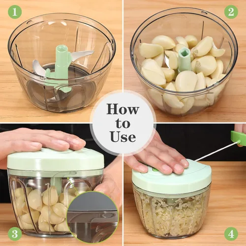 Miniatura 4 de Cambom - Picador manual de alimentos, cortador de verduras, picador con cordón para cebollas, frutas y nueces, material seguro para alimentos sin