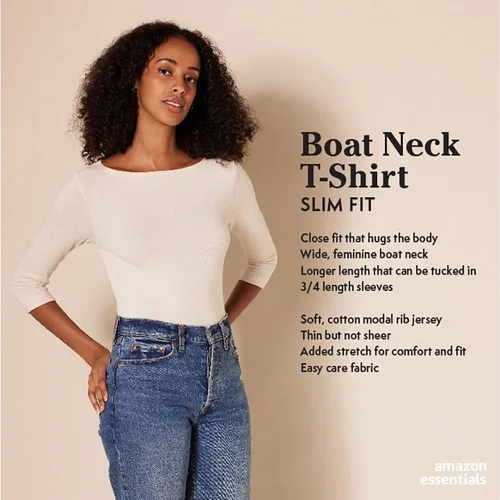 Miniatura 2 de Tienda Essentials Camiseta de manga 34 con cuello barco para mujer