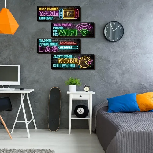 Miniatura 5 de clothmile 4 piezas de decoración de juegos de neón para la habitación de los niños, arte de pared de videojuegos de madera, cita motivacional