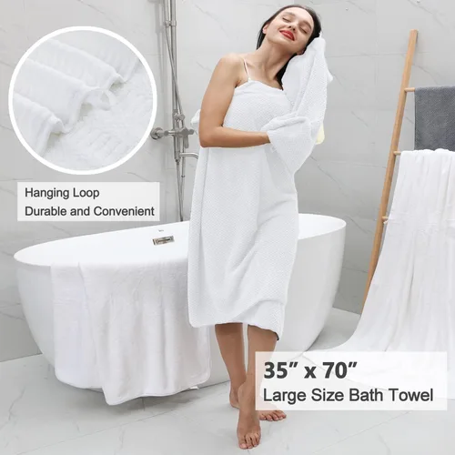Miniatura 4 de Juego de 8 toallas de baño extragrandes blancas - 2 toallas de baño extra grandes, 2 toallas de mano, 4 paños - 600GSM suaves, altamente Blanco