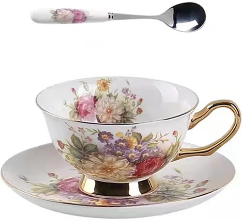 Miniatura 11 de Honorable Taza de café, capuchino, taza de té, con platillo para latte, porcelana de hueso fino, esmalte reactivo, 6.8 onzas-1 unidad