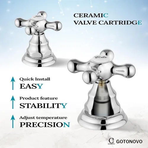 Miniatura 7 de gotonovo Grifo de baño de 3 orificios de 8 pulgadas de separación amplia, grifo de lavabo de baño con 2 manijas cruzadas, grifo mezclador vintage