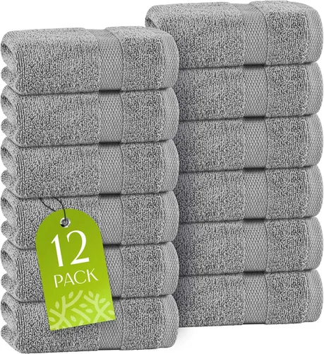 Miniatura 29 de Toallas de mano blancas clásicas para baño [paquete de 12] Toallas de mano de algodón a granel para gimnasio, cocina y spa, 16x27 pulgadas, toallas