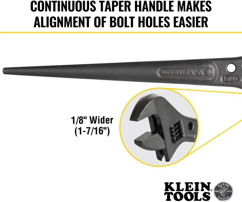 Miniatura 3 de Klein Tools 3227 Llave Ajustable Extra Ancha, Llave de Construcción Spud para Tuercas y Pernos de hasta 1-7/16 Pulgadas, 10 Pulgadas, con Orificio