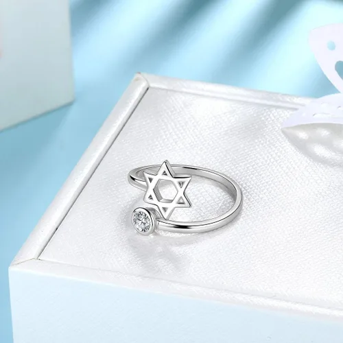 Miniatura 7 de Jewmon Anillo de plata de ley con estrella de David para mujer – Anillo ajustable Magen David – Amuleto Wicca – Regalos judíos