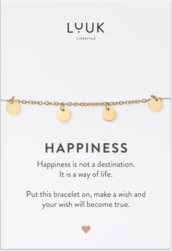 LUUK LIFESTYLE Pulsera de acero inoxidable con colgante y tarjeta de felicidad, filigrana y joyería minimalista para mujer, idea de regalo única,