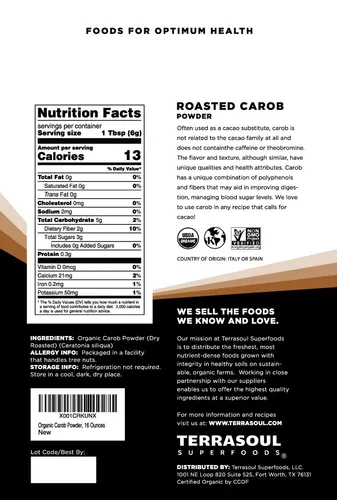 Miniatura 2 de Terrasoul Superfoods Polvo de algarrobo orgánico, 1 libra, alternativa al cacao en polvo Alto en fibra