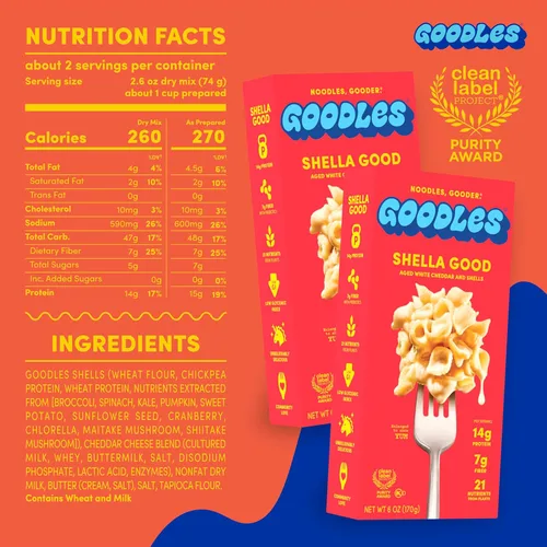 Miniatura 2 de Goodles Shella Good Pasta de Conchas y Queso Cheddar Blanco Envejecido – Repleta de Nutrientes con Queso Real, Fibra, Proteína, Prebióticos, Plantas