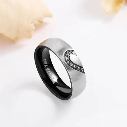 Miniatura 2 de ANAZOZ Anillo de compromiso de acero inoxidable para parejas y matrimonios con amor real para él y ella, 0.236 in