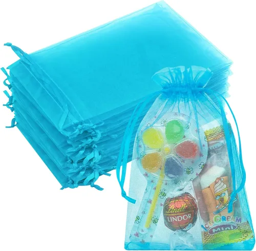 Miniatura 33 de Bolsas de organza de 3x4 pulgadas, 50 paquetes de pequeñas bolsas de regalo de malla con cordón, bolsas de muestra para fiesta, boda, baby shower
