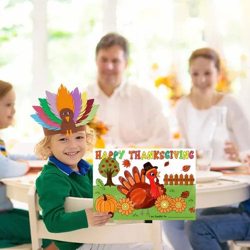 Miniatura 6 de PETCEE Manteles individuales para colorear de Acción de Gracias, 16 manteles individuales de doble cara de 14 x 10 pulgadas para niños