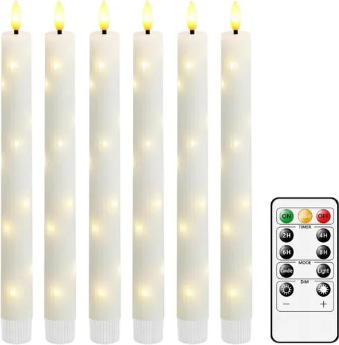Miniatura 7 de kakoya Velas cónicas sin llama de cera real con temporizador remoto, 6 velas cónicas que funcionan con pilas, velas LED de 9.6 pulgadas con cuerda